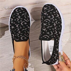 Star & Moon Pattern Flat Loafers